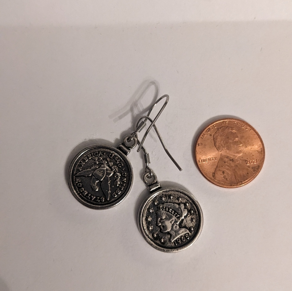 Silver Coin Earrings - Picture 6 of 6